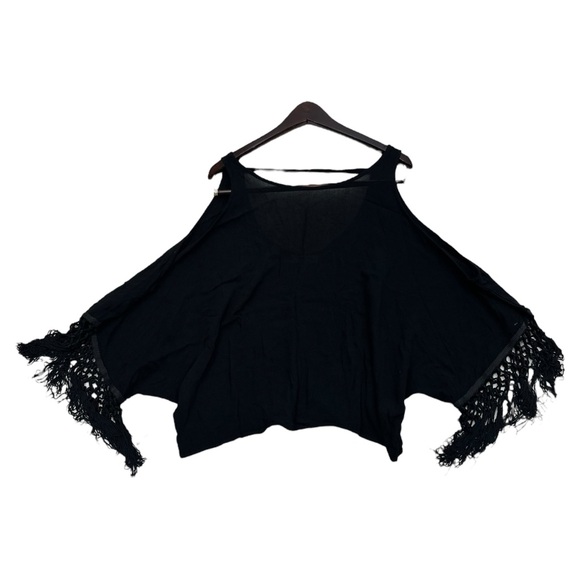 Anthropologie Monteau Los Angeles Black Boho Tassle Sleeve Blouse - Size Large - Picture 6 of 6